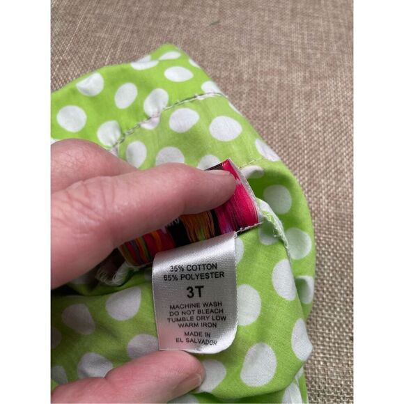 Smockadot Kids Size 3T Santa Face Embroidered on Green White Dotted Dress - Picture 7 of 8